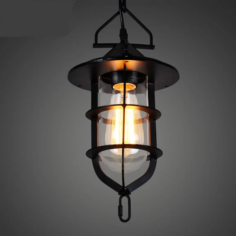 National retro creative balcony glass chandelier industrial iron chandelier Nordic new bar coffee channel 2pcs country retro creative industrial iron pendant lamps nordic new bar coffee aisle balcony glass pendant lights