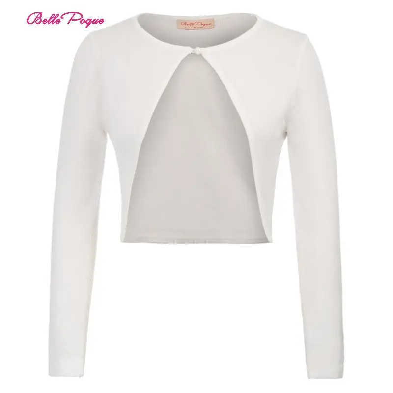 Belle Poque fashion Women solid Color Cardigan Long Sleeve Bolero Shrug Cropped Length Knitting Coat Tops Sweater Knitwear Ivory |