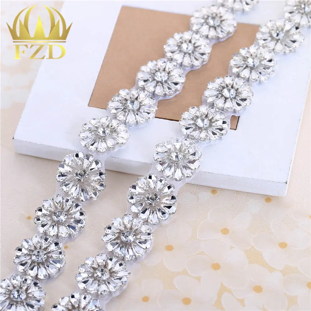 

1.5 Yard Hotfix Clear Crystal Sewing on Beaded Rhinestone Appliques Trimming for Wedding Dress Headpieces Garters
