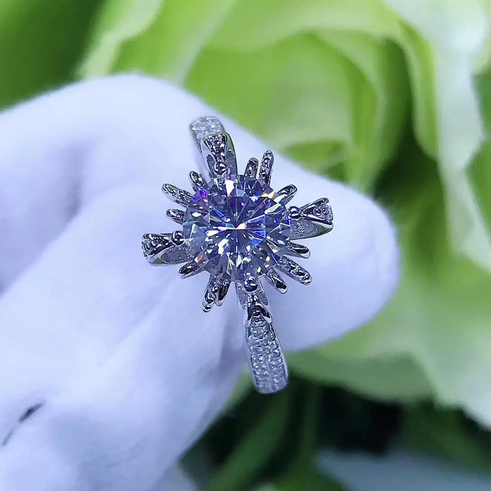 Круглое серебряное Moissanite кольцо 1.00ct D VVS роскошное Weding для женщин|Кольца| |