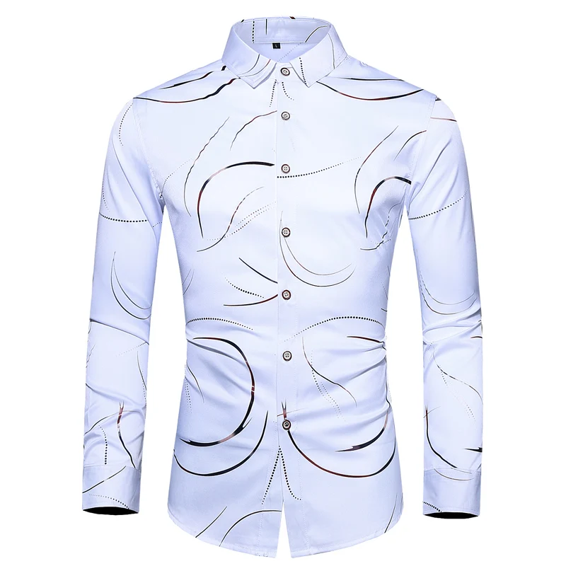 

Spring and Autumn Men's Print Business Casual Shirt High Quality Men's Fashion Trend Black and White Two-Color Long Sleeve Shirt
