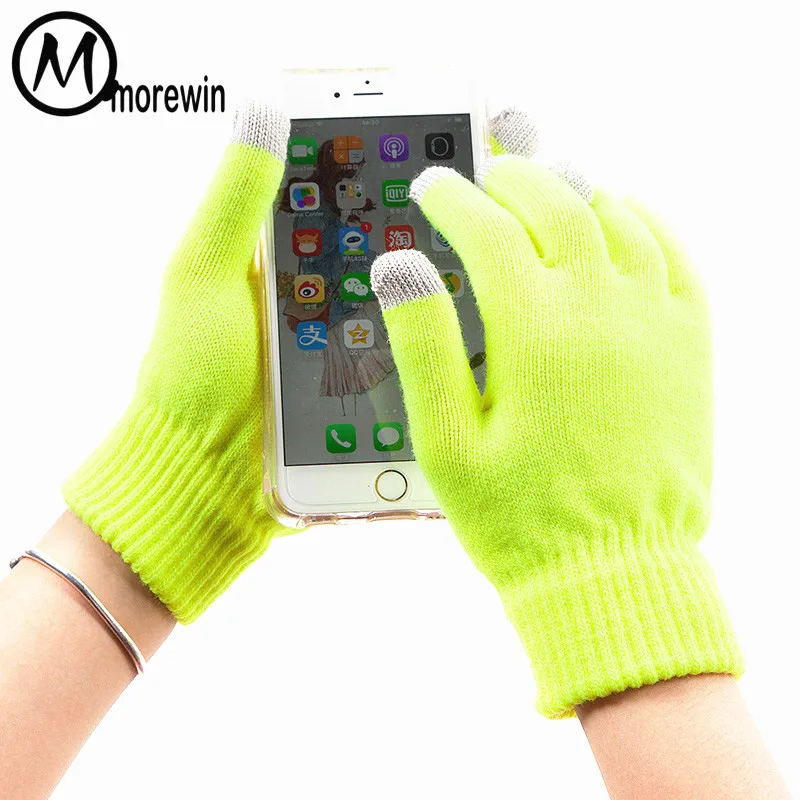 Morewin женские и мужские перчатки с сенсорным экраном, вязаные однотонные перчатки для вождения, Мужские рукавицы с текстовым принтом, новые модные женские варежки с сенсорным экраном