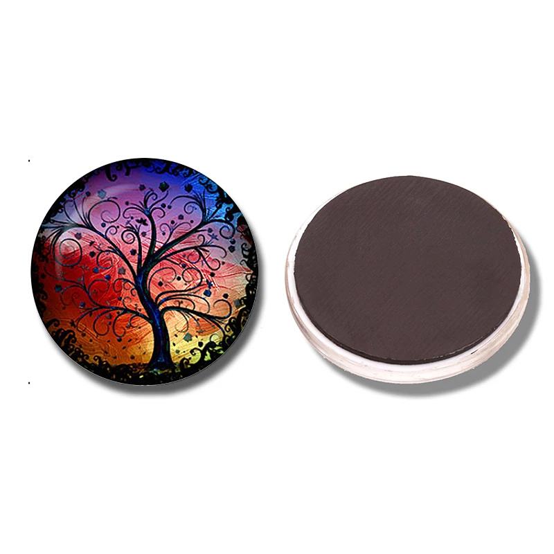 Art Painting Glass Round Retro Flower Pattern Print Refrigerator Sticker Fridge Magnet Life Tree Poppy Flower Message Holder - Image 2