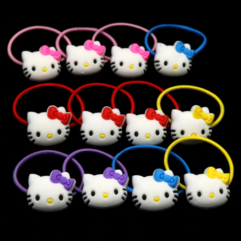 Hot Sale PVC Hello Kitty Elastic Hair Bands Hair Clips For Girls Cute