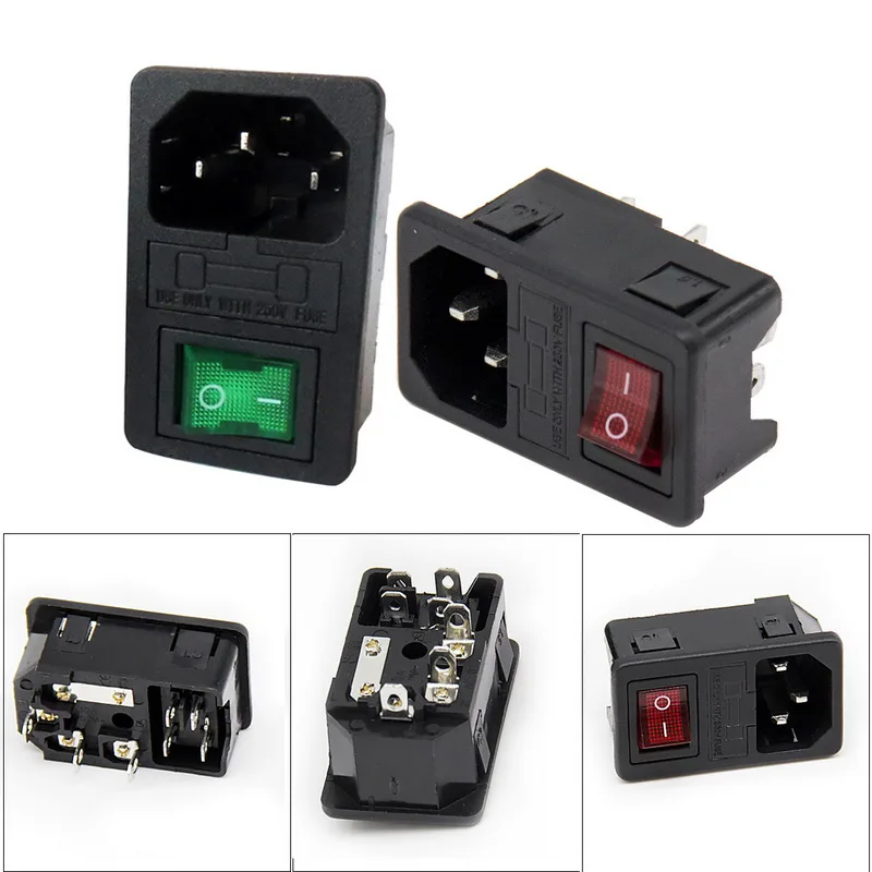 3-in-1 Plug Rocker Switch Inlet Module 10A Glass Red Light 3-Pin Socket Electric Electrical Parts | Обустройство дома
