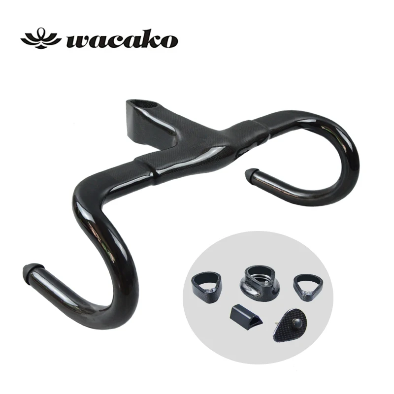 

Wacako 2019 New 1K Full Carbon Fiber Integrated Road Bike Handlebar with Stem Cycling Bicycle Parts High Strength 420g