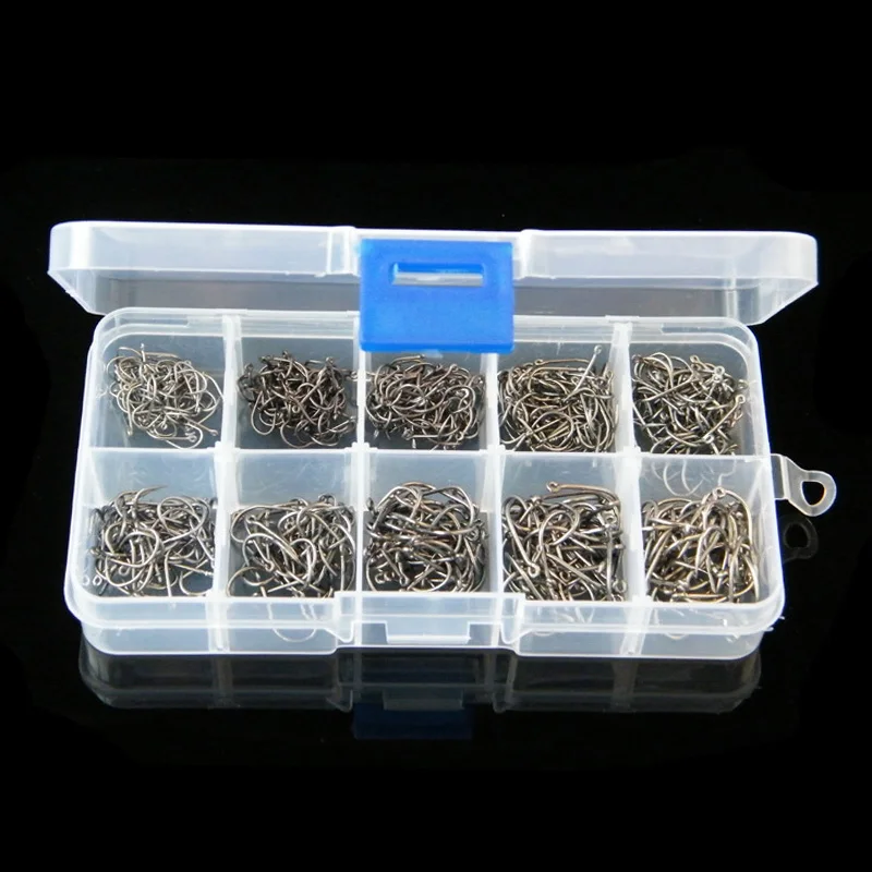 

500PCS/Box Mix Size High Carbon Steel+Plastic Fish Hook Carbon Sets Barbed Size #3-12 Freshwater Fishhook Sets Fish Tackle