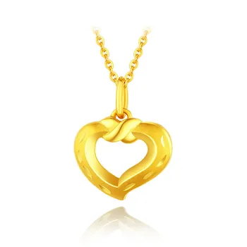

Pure 999 24K Yellow Gold Women Lucky Heart Pendant