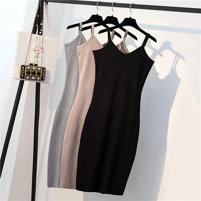 

GIGOGOU 2019 Summer Dress Women Halter Mid-Calf Long Chic Female Dresses Sleeveless A-Line Soft Rib Knitted Pullover Dress