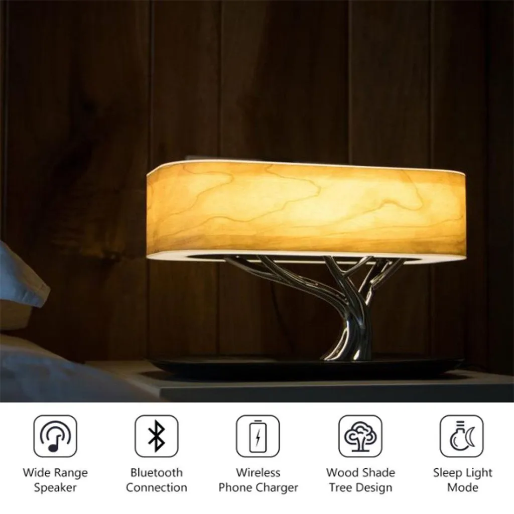 

2019 New Fashion Bedside Lamp with Bluetooth Speaker and Wireless Charger Sleep Mode Stepless Dimming home&office