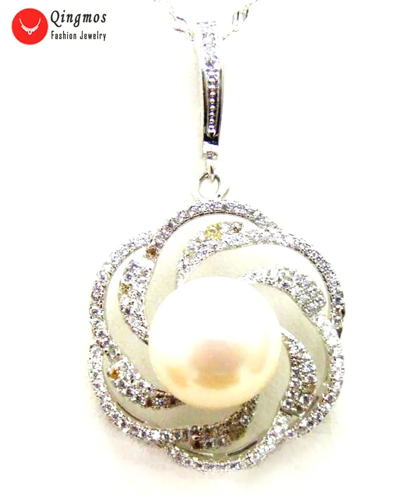 

Qingmos Sterling Silver Pendant for Women with 11-13mm White Flat Pearl 25mm Rose Pendant Necklace Jewelry Chokers 16" Chain 925