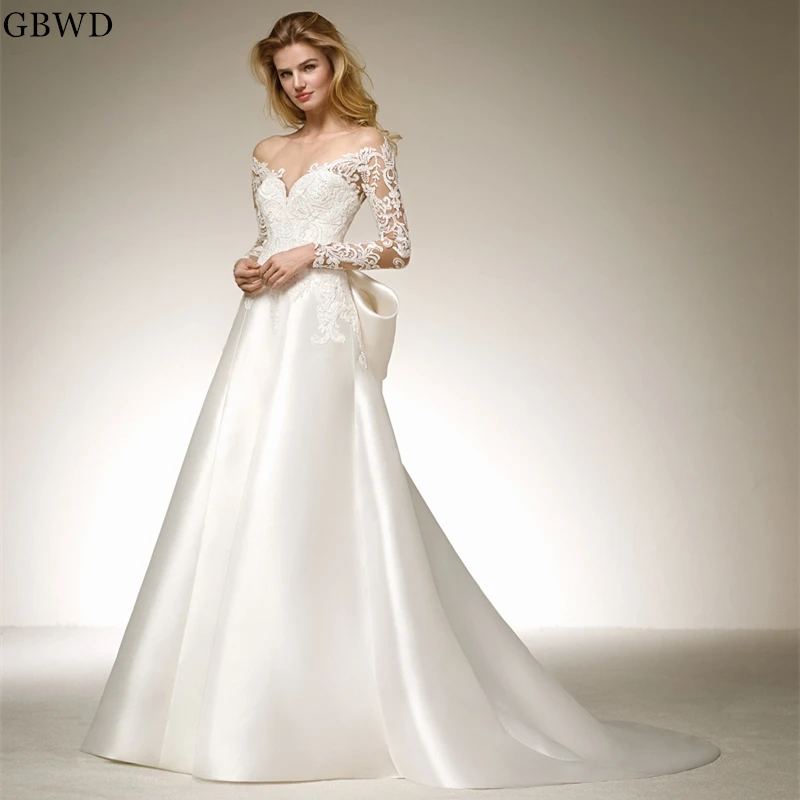 Wedding Dress 2019 Long Sleeve Lace Sexy See Through Satin Bridal Plus Size Vestido De Noiva | Свадьбы и торжества