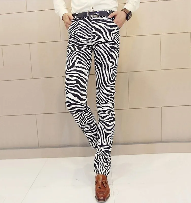 S 6XL! ¡Envío gratis! Pantalones informales a la moda para hombre, ajustados con estampado de cebra y personalidad, trajes ds|fashion trousers men|trousers menfashion trousers AliExpress