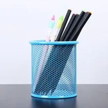 1PC Simple 5 Colors Mesh Grid Pen Pencil Pot Holder Container Metal Round Pen Holders Office Stationery Supplies