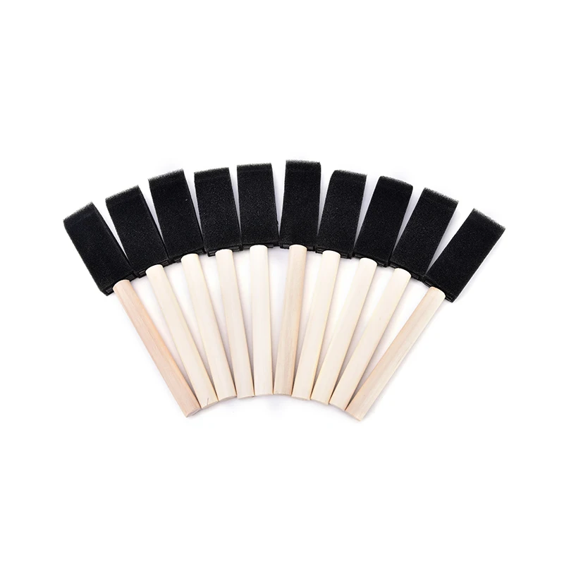 Black 10Pcs/lot Foam Brush Sponge Wooden Handle Brushes for Watercolor