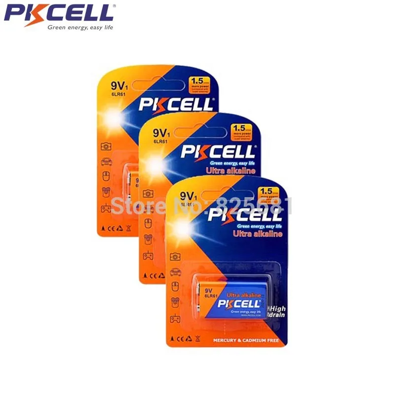 Супер щелочная батарея PKCELL 6LR61 3 карты 9 В шт. 1604a 6AM6 MN1604 522 сухие батареи для