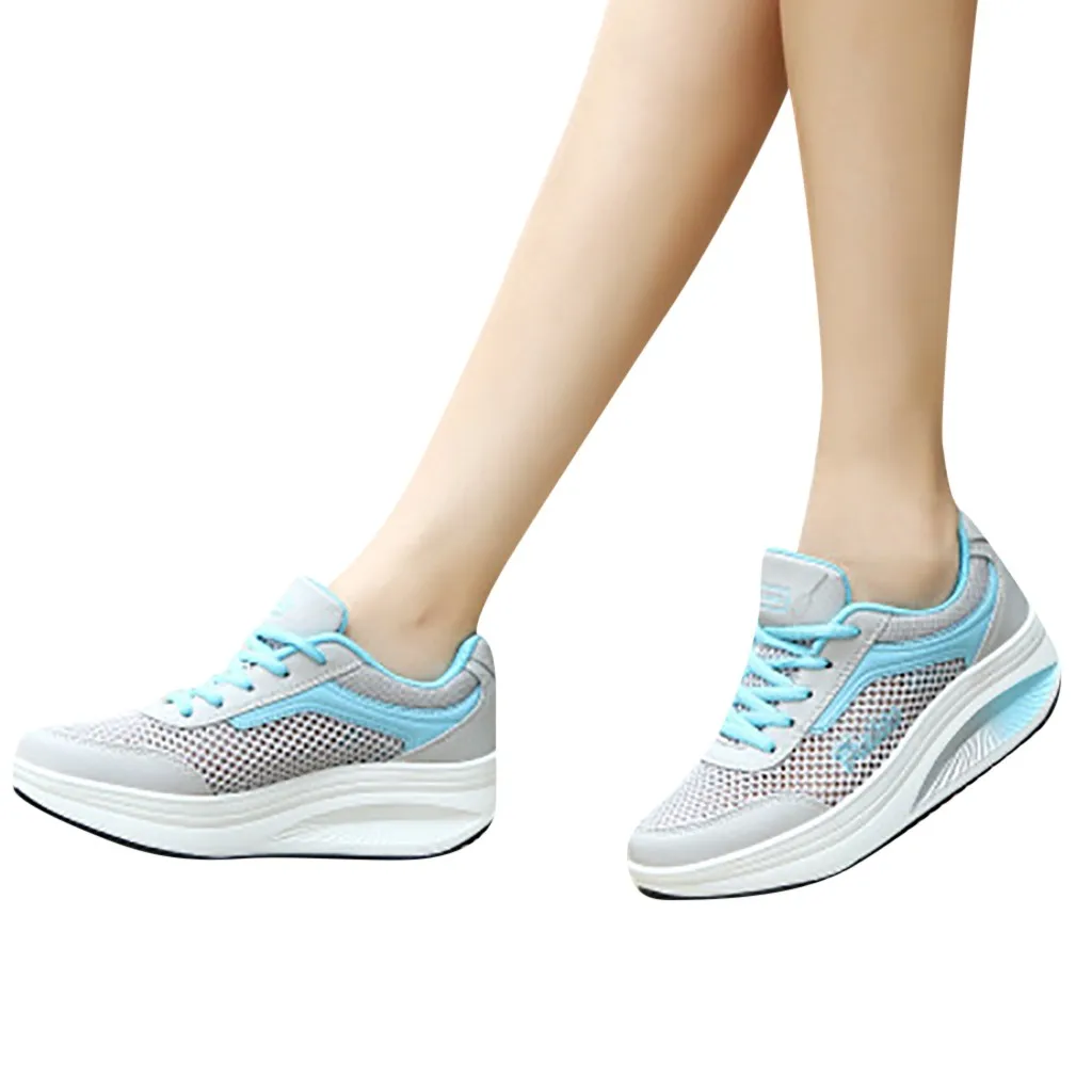 

CHAMSGEND Rocking Hollow Mesh Women's shoes thick platform shoes sports breathable lightweight cushion running shoes