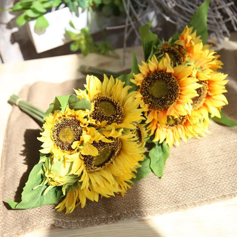 

Hot Sale 7PCS Big Artificial Sunflower Yellow Simulation Sunflower Bouquet Home Party Decorations Artificial Flowers
