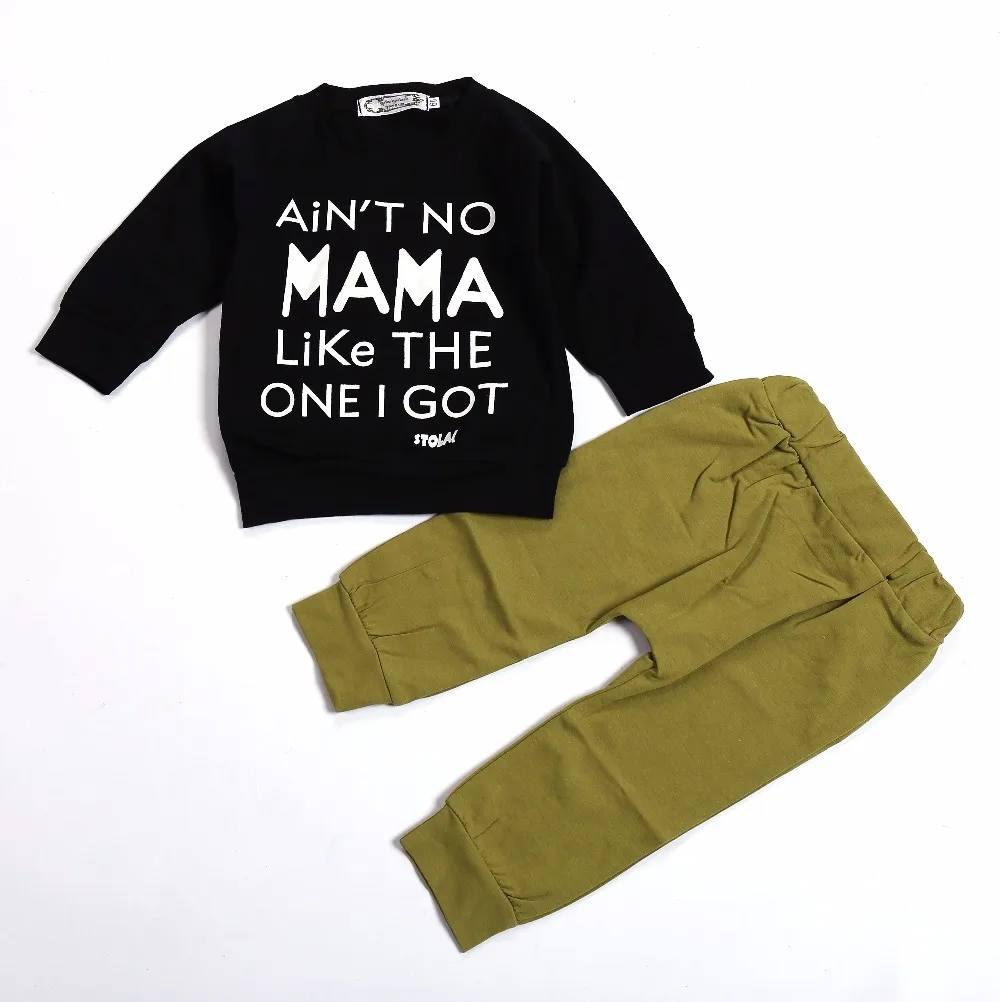 

Letter NO MAMA LIKE THE ONE I GOT Toddle Kids boy clothes outfit infant Baby boy clothing set Cotton long-sleeved