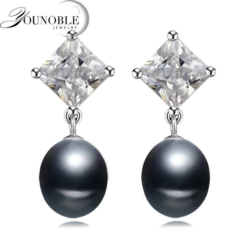 

Trend zircon 925 sterling silver earrings for women,real natural freshwater grey pearl earrings birthday return gift