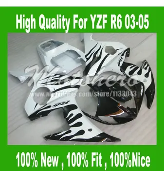 

YZF R6 fairing for Yamaha YZF R6 2003 2004 2005 #XE22A1 YZF-R6 YZFR6 03 04 05 fairing kits black white flame