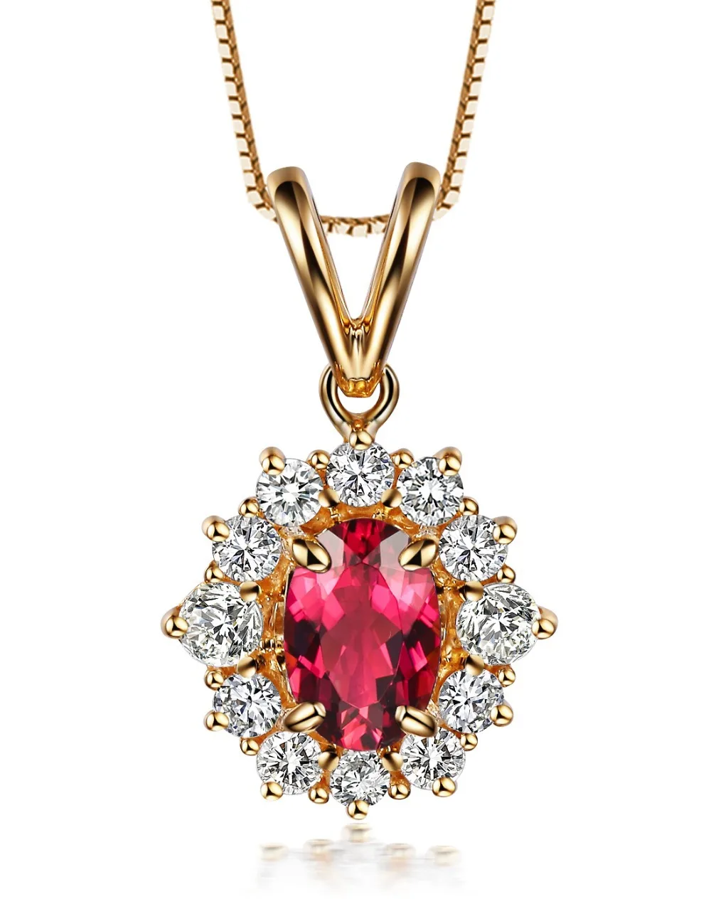 GVBORI 18K Yellow Gold 0.5CT Natural Ruby Gemstone Diamond Pendant ...