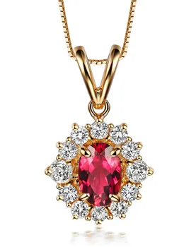

GVBORI 18K Yellow Gold 0.5CT Natural Ruby Gemstone Diamond Pendant Necklace For Women Fine Jewelry Mother's Day Gift