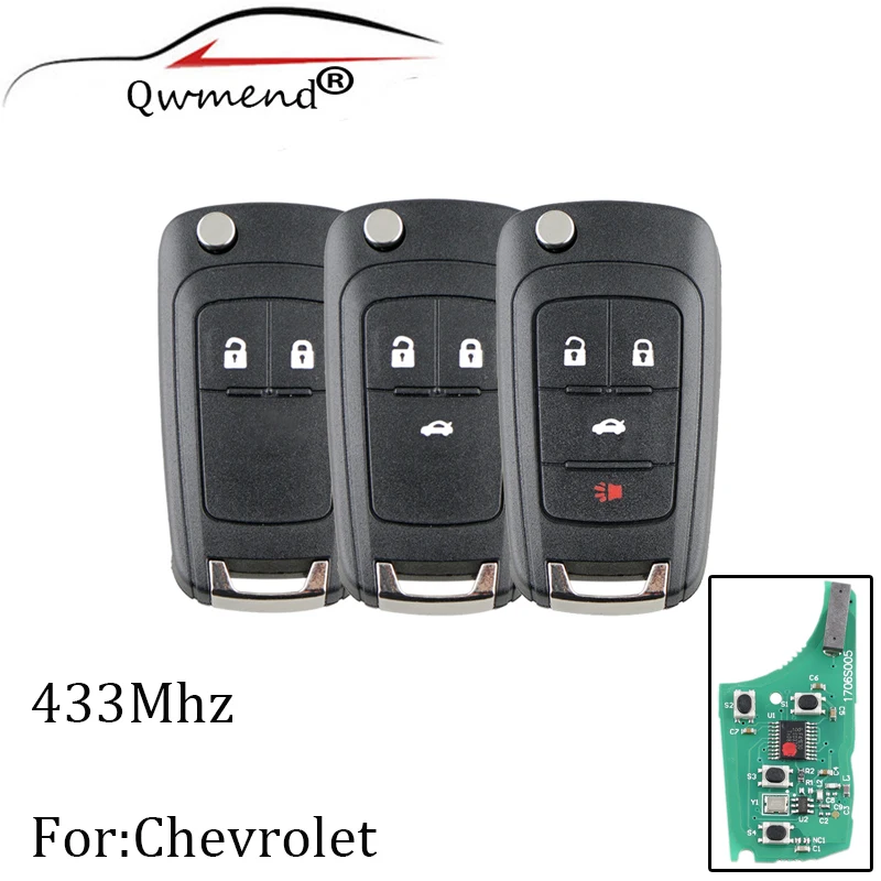 

2/3/4 Buttons 433Mhz Complete Remote Key For Chevrolet Malibu Cruze Aveo Spark Sail Control Alarm Fob HU100 Blade