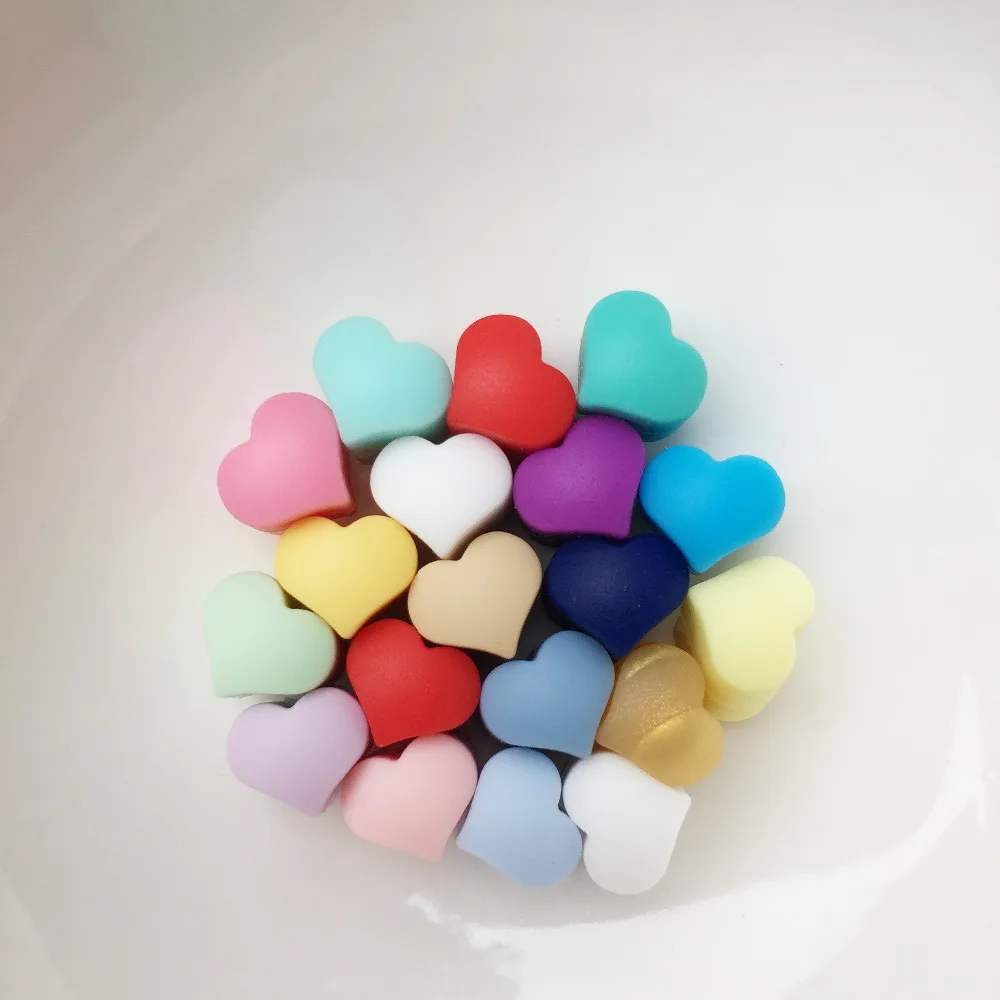 

50 pcs/lot Hot Heart Shape Loose Silicone Beads For Teething Necklace Silicone Loose Beads For Baby Teether BPA Safe