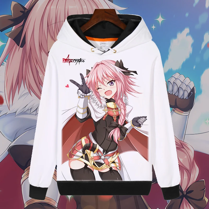 Модные толстовки с капюшоном с рисунком из аниме Fate/Апокриф Astolfo Жанны д 'Арк Косплэй Белый свитшот осень унисекс с капюшоном пуловеры, пальто, топы