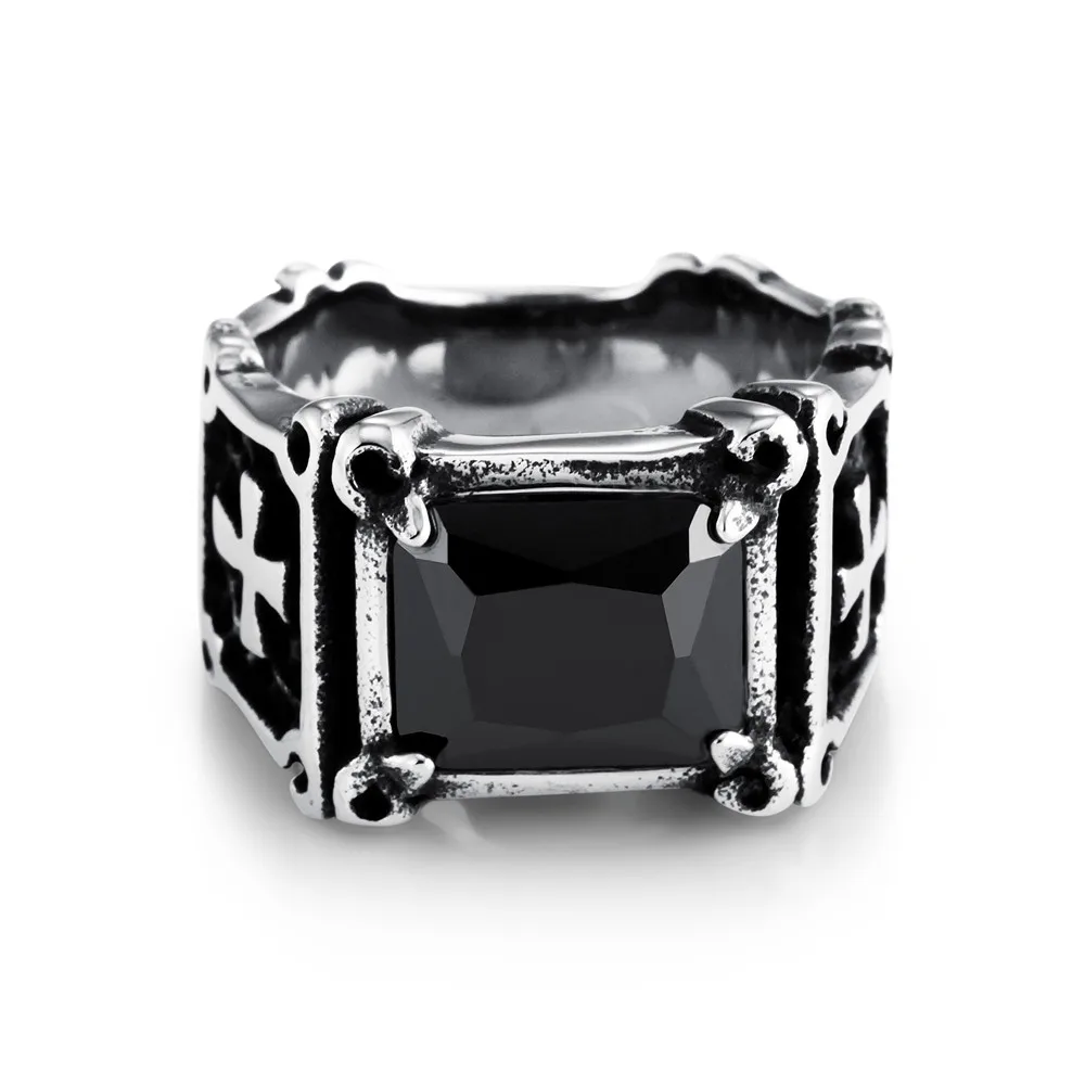 Men's Knights Templar Rings Titanium steel Cross Red Gem Ring bijouterie