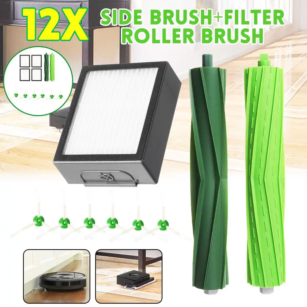 

New Arrival 2019 12X Replacement Side Brush+Filter+Roller Brush For iRobot-Roomba E5 E6 i7 i7+ Vacuum Cleaner Accessories Parts