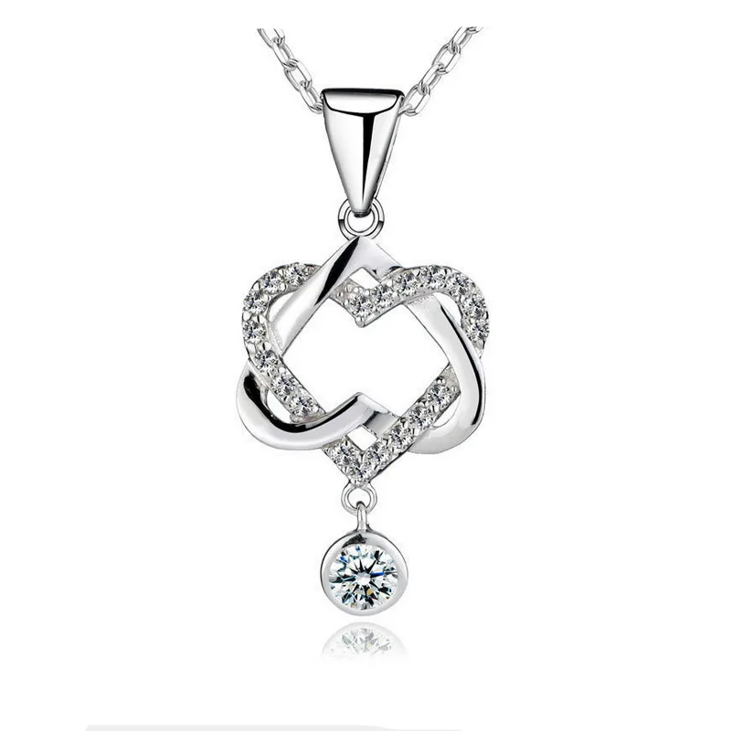 

(4pcs/lot) SILV 100% 925 Sterling Silver Jewelry Double Heart Necklaces & Pendants Silver Pendants Girl Friend Gift