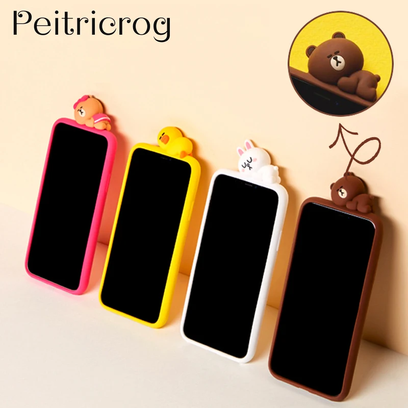 

Soft Silicone Phone Case For iphone 7 8 6 6S Plus X XR XS MAX Cartoon i7 Cute Sleep chicken rabbit Browm bear Candy color Cover