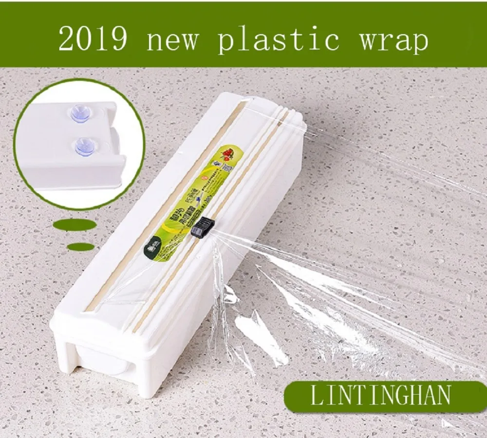 

Food-Service Plastic Wrapping Cling Film with Reusable Slide Cutter roll Clear PE cling film
