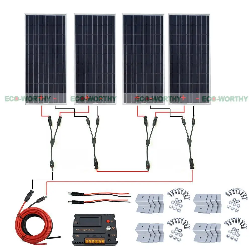 4x100W 12V Solar Panel 20A Temperature Regulator for Home Car Off Grid System Solar Generators