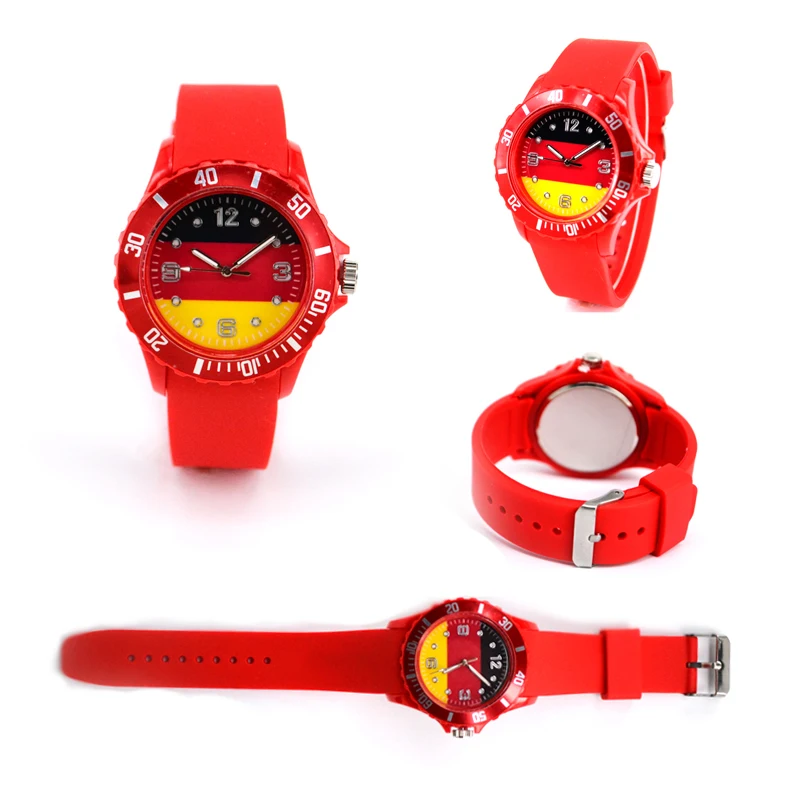 

Outdoor Portable Watch Flag Pattern Soccer Watch Football Sports Wristwatches Soft Fans Gift For Kids Military Student Men Women