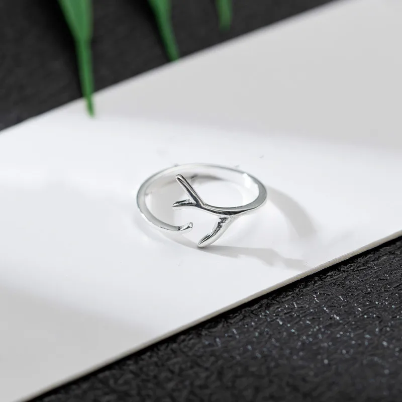 

2019 New Real Silver Antlers Womens Rings Jewelry High Quality 925 Sterling Silver Simple Silver Ring Fine Jewelry