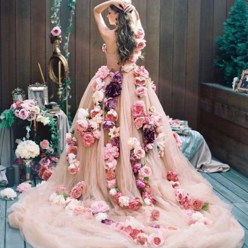 Роскошное 3D свадебное платье с цветами кутюр ручной работы цветок Часовня Поезд свадебное платье Vestido Longo свадебное платье Robe De Mariage