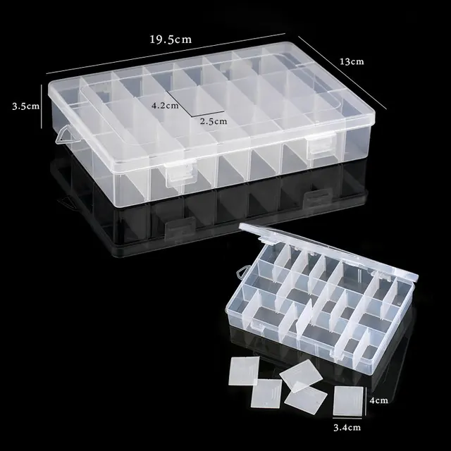 Caja de almacenamiento de plástico transparente para joyería, contenedor ajustable para cuentas, pendientes, caja rectangular 2
