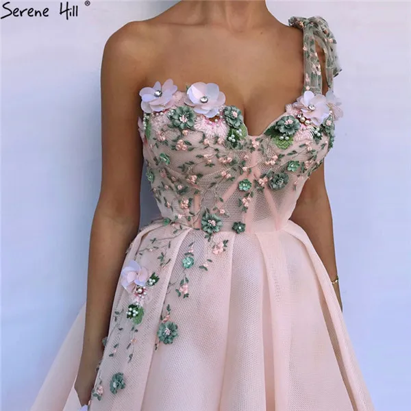 Вечерние платья ручной работы с цветами на одно плечо, вечерние платья, длинное торжественное платье, реальное изображение, Robe De Soiree Serenehill BLA6512 - Цвет: pink