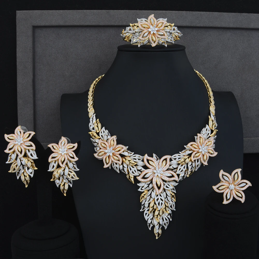 

Noble Ring Necklace Bracelet Earring Jewelry Sets For Bridal Wedding Engagement with Full Cubic Zirconia Ladies Valentine's Gift