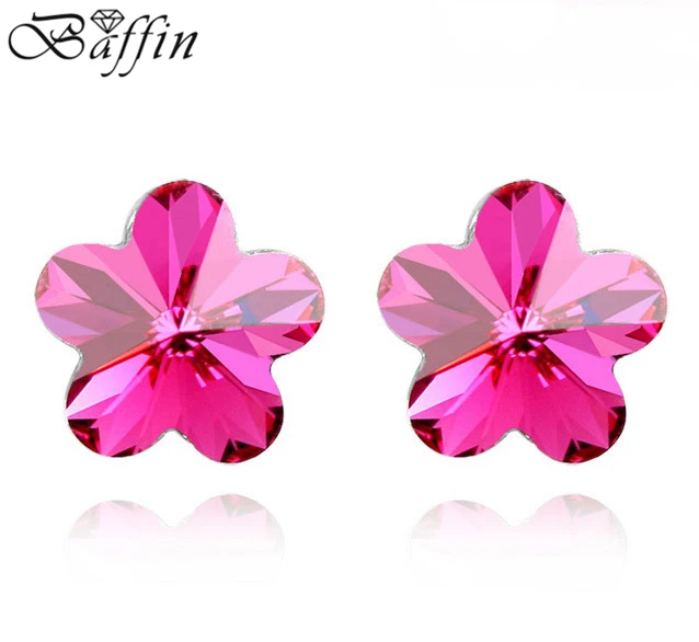 

Fashion Mini Sakura Flower Stud Earrings High quality Pendientes Genuine Crystal from Austria Silver Color Piercing For Girls