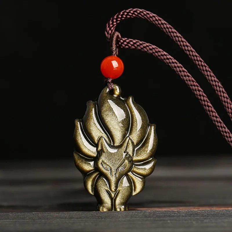 

Drop Shipping Women's Necklace Pendant Natural Golden Obsidian Nine-tailed Fox Pendant Gift for Ladie's Fashion Jewelry