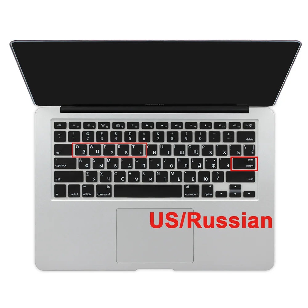 США введите русский алфавит силиконовый чехол для клавиатуры MacBook Air 13 Pro 13 15 17 дюймов retina A1466 A1502 A1398 - Цвет: black