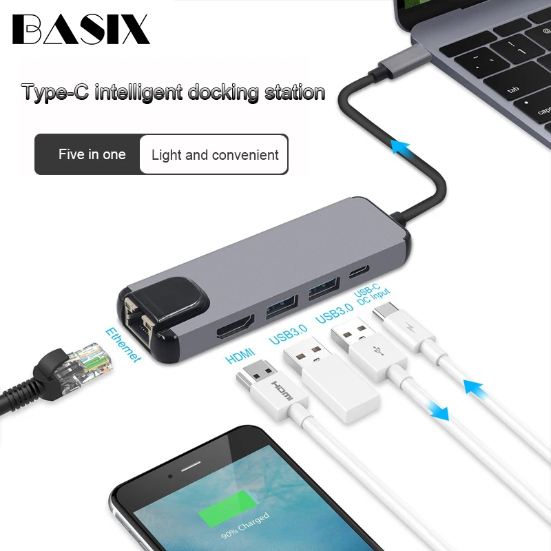 Basix type C концентратор USB-C Hdmi 4K адаптер USB C концентратор для Gigabit Ethernet Rj45 Lan адаптер для Mac Book Pro Thunderbolt 3 USB-C концентратор
