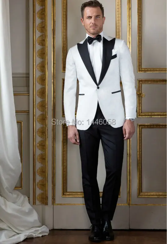 

New Arrival 2018 Men 3 Piece Suits One Button Peak Lapel Wedding Suits For Men White Jacket With Pants Groom Tuxedos Bridegroom