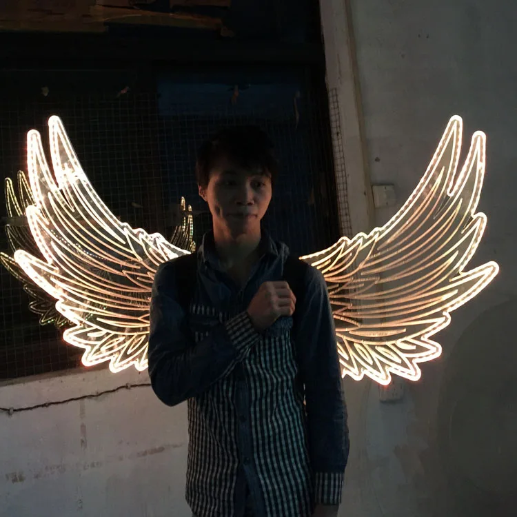 Креативный светодиодный светящийся Ангел крылья для мужчин и женщин ночной клуб бар шоу светильник одежда шоу сценический костюм красочная бабочка - Цвет: Светло-желтый