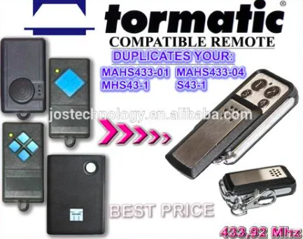 

For TORMATIC MAHS433-01,MAHS433-04,MHS43-1,S43-1 compatible remote control replacement 433,92mhz
