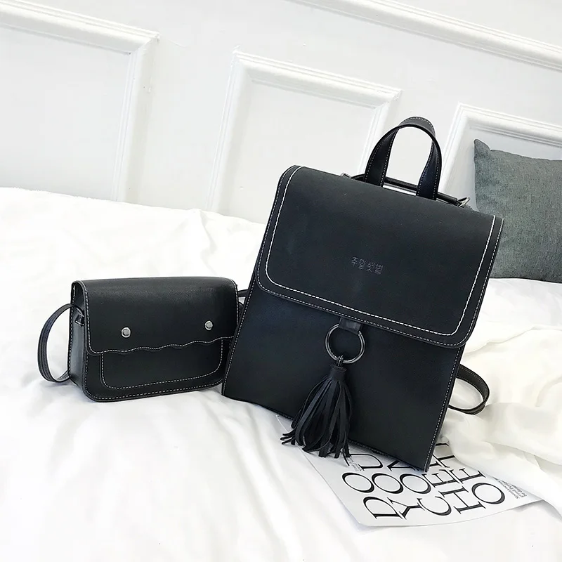 2pcsset Fashion Tassel women Backpack Leather Female Backpack School Shoulder Bag Vintage Travel bags for women 2018 Mochila (54)